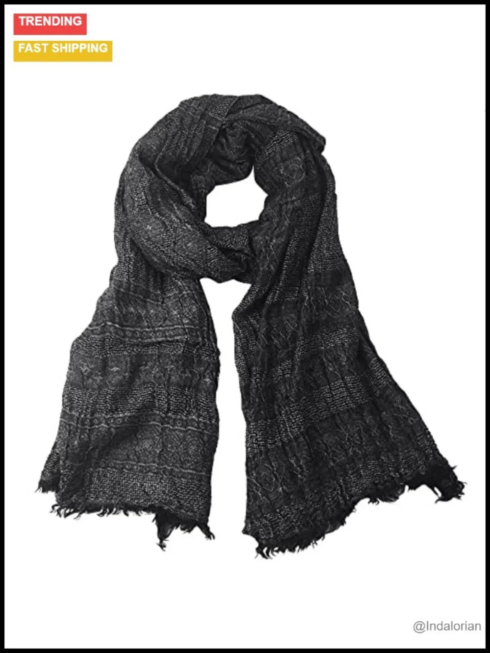 Cotton Linen Diamond Pattern Wrinkled Large Scarf 75x35 Inch Unisex
